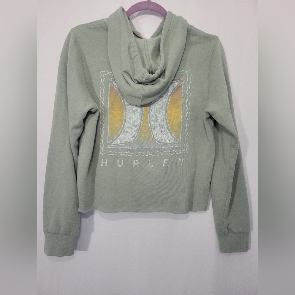 Hurley Light Green Logo Cropped Hoodie S Lightweight - Picture 2 of 6